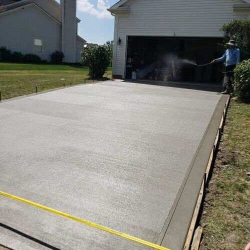 A finished concrete driveway 